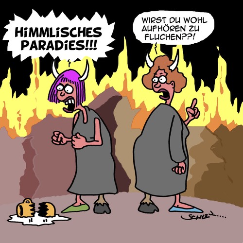 Cartoon: VERFLUCHT!!! (medium) by Karsten Schley tagged kinder,jugend,eltern,familie,teufel,hölle,religion,sprache,fluchen,schimpfworte,launen,kinder,jugend,eltern,familie,teufel,hölle,religion,sprache,fluchen,schimpfworte,launen