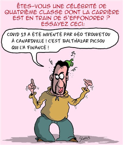 Cartoon: Verite (medium) by Karsten Schley tagged celebrites,medias,conspirations,covid19,sante,politique,tele,celebrites,medias,conspirations,covid19,sante,politique,tele