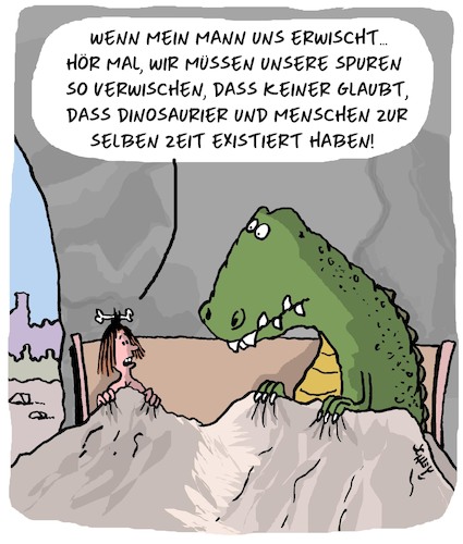 Cartoon: Verwischte Spuren (medium) by Karsten Schley tagged prähistorisches,vorzeit,menschen,dinosaurier,liebe,fremdgehen,beziehungen,männer,frauen,ehe,geschichte,gesellschaft,prähistorisches,vorzeit,menschen,dinosaurier,liebe,fremdgehen,beziehungen,männer,frauen,ehe,geschichte,gesellschaft