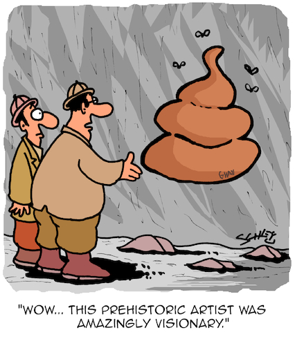 Cartoon: Visionary (medium) by Karsten Schley tagged prehistoric,future,stone,age,art,artists,visions,time,history,science,society,media,prehistoric,future,stone,age,art,artists,visions,time,history,science,society,media