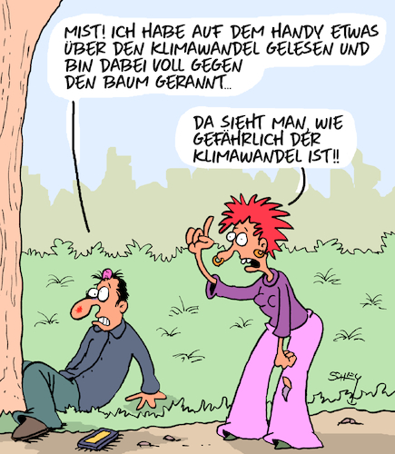 Cartoon: Voll gefährlich!! (medium) by Karsten Schley tagged klimawandel,fußgänger,natur,handys,unfälle,religion,wetter,panik,gesellschaft,medien,klimawandel,fußgänger,natur,handys,unfälle,religion,wetter,panik,gesellschaft,medien