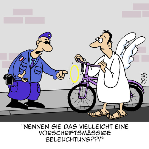 Cartoon: Vorschrift ist Vorschrift!! (medium) by Karsten Schley tagged radfahrer,fahräder,verkehrssicherheit,straßenverkehr,verkehr,vorschrift,verkehrsregeln,engel,religion,polizei,verkehr,straßenverkehr,verkehrssicherheit,fahräder,radfahrer,polizei,religion,engel,verkehrsregeln