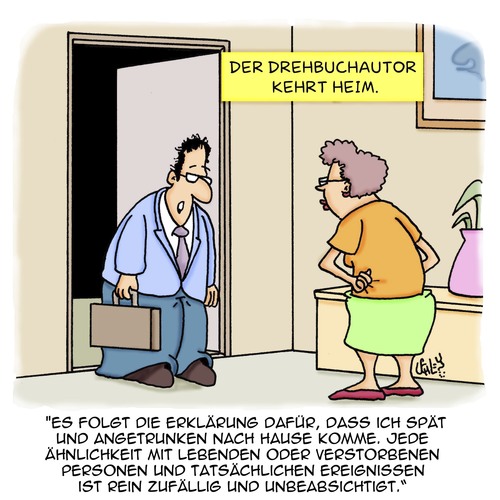 Cartoon: Wahre Geschichte (medium) by Karsten Schley tagged fernsehen,tv,drehbuch,schreiben,schriftsteller,autoren,literatur,ehe,männer,frauen,alkohol,fernsehen,tv,drehbuch,schreiben,schriftsteller,autoren,literatur,ehe,männer,frauen,alkohol