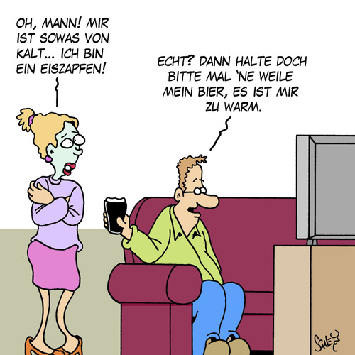 Cartoon: Warm (medium) by Karsten Schley tagged ehe,liebe,frauen,männer,gesellschaft,kommunikation,gesundheit,bier,tv,ehe,liebe,frauen,männer,gesellschaft,kommunikation,gesundheit,bier,tv