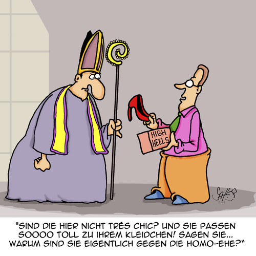 Cartoon: WARUM (medium) by Karsten Schley tagged kirche,katholizismus,pfarrer,religion,fundamentalismus,homosexualität,ehe,papst,mode,kirche,katholizismus,pfarrer,religion,fundamentalismus,homosexualität,ehe,papst,mode