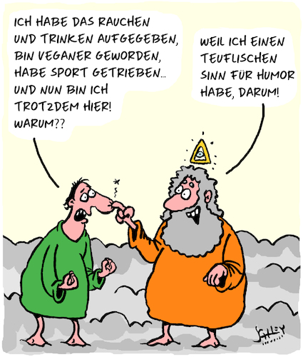 Cartoon: Warum?? (medium) by Karsten Schley tagged leben,tod,religion,gott,himmel,sport,ernährung,rauchen,trinken,gesundheit,gesellschaft,leben,tod,religion,gott,himmel,sport,ernährung,rauchen,trinken,gesundheit,gesellschaft