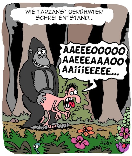 Cartoon: Was für ein SCHREI!! (medium) by Karsten Schley tagged tarzan,literatur,filme,medien,unterhaltung,dschungel,mythen,legenden,gorillas,tarzan,literatur,filme,medien,unterhaltung,dschungel,mythen,legenden,gorillas