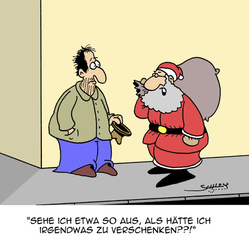 Cartoon: Was zu verschenken (medium) by Karsten Schley tagged weihnachten,weihnachtsmann,geschenke,armut,bedürftigkeit,freigiebigkeit,geiz,weihnachten,weihnachtsmann,geschenke,armut,bedürftigkeit,freigiebigkeit,geiz