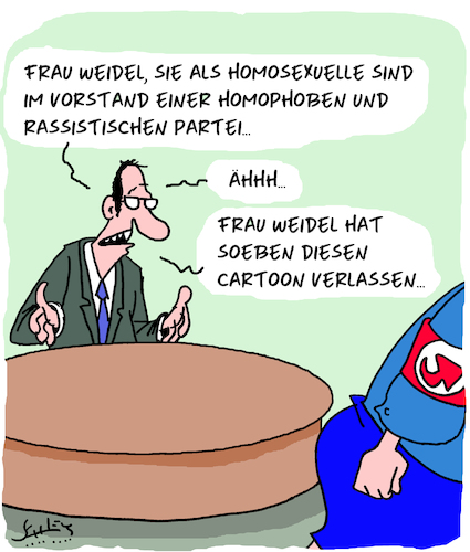 Cartoon: Weg ist sie... (medium) by Karsten Schley tagged fernsehen,weidel,afd,nazis,rassismus,homophobie,steuerflucht,nationalismus,deutschland,populismus,demokratie,wahlen,gesellschaft,fernsehen,weidel,afd,nazis,rassismus,homophobie,steuerflucht,nationalismus,deutschland,populismus,demokratie,wahlen,gesellschaft