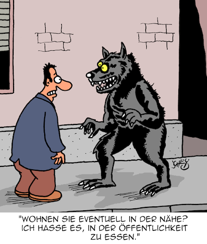 Cartoon: Werwolf (medium) by Karsten Schley tagged benehmen,ernährung,öffentlichkeit,gastronomie,werwölfe,legenden,mythen,medien,filme,bücher,comics,gesellschaft,benehmen,ernährung,öffentlichkeit,gastronomie,werwölfe,legenden,mythen,medien,filme,bücher,comics,gesellschaft