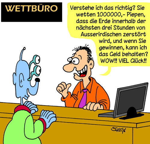 Cartoon: Wetten dass (medium) by Karsten Schley tagged wetten,spielen,gewinne,geld,ausserirdische,planet,erde,wetten,spielen,gewinne,geld,planet,erde