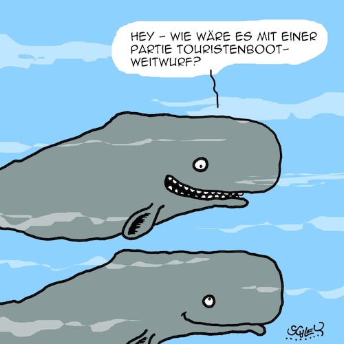 Cartoon: Wie wäre es... (medium) by Karsten Schley tagged tiere,wale,natur,ozeane,tourismus,spiele,reisen,freizeit,umwelt,wasser,tiere,wale,natur,ozeane,tourismus,spiele,reisen,freizeit,umwelt,wasser