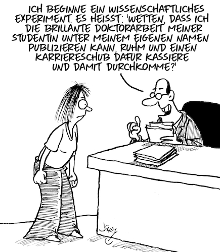 Cartoon: Wissenschaftliches Experiment (medium) by Karsten Schley tagged männer,frauen,wissenschaft,universität,professoren,doktorarbeit,promotion,karriere,plagiate,studierende,männer,frauen,wissenschaft,universität,professoren,doktorarbeit,promotion,karriere,plagiate,studierende