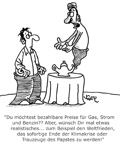 Cartoon: Wünsch dir was! (medium) by Karsten Schley tagged preise,gas,strom,treibstoff,verbraucher,einkommen,schulden,politik,krieg,gesellschaft,preise,gas,strom,treibstoff,verbraucher,einkommen,schulden,politik,krieg,gesellschaft