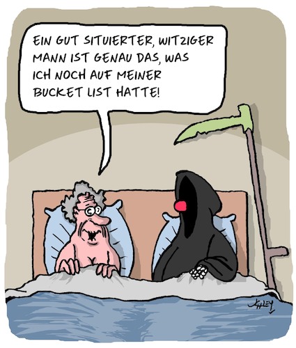 Cartoon: Wünsche werden wahr (medium) by Karsten Schley tagged wünsche,tod,leben,alter,männer,frauen,liebe,beziehungen,gesellschaft,wünsche,tod,leben,alter,männer,frauen,liebe,sex,beziehungen,gesellschaft