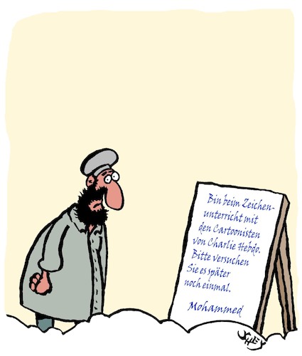 Cartoon: Zeichenunterricht (medium) by Karsten Schley tagged charlie,hebdo,karikaturen,cartoons,karikaturisten,mordanschlag,extremismus,medien,religion,islam,gesellschaft,charlie,hebdo,karikaturen,cartoons,karikaturisten,mordanschlag,extremismus,medien,religion,islam,gesellschaft