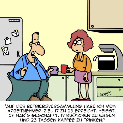 Cartoon: Ziel erreicht!! (medium) by Karsten Schley tagged arbeit,arbeitgeber,arbeitnehmer,betriebsversammlungen,meetings,business,wirtschaft,ernährung,arbeit,arbeitgeber,arbeitnehmer,betriebsversammlungen,meetings,business,wirtschaft,ernährung