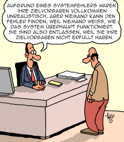 Cartoon: Zielvorgaben (medium) by Karsten Schley tagged zielvorgaben,vertrieb,produktivität,business,wirtschaft,ertrag,profite,boni,arbeitgeber,arbeitnehmer,entlassungen,computer,technik,karriere,gesellschaft,zielvorgaben,vertrieb,produktivität,business,wirtschaft,ertrag,profite,boni,arbeitgeber,arbeitnehmer,entlassungen,computer,technik,karriere,gesellschaft