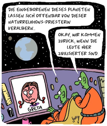 Cartoon: Zivilisation (medium) by Karsten Schley tagged greta,umwelt,sekten,aberglaube,klimawandel,klimapanik,klimyhysterie,schulschwänzer,gesetze,medien,gesellschaft,greta,umwelt,sekten,aberglaube,klimawandel,klimapanik,klimyhysterie,schulschwänzer,gesetze,medien,gesellschaft