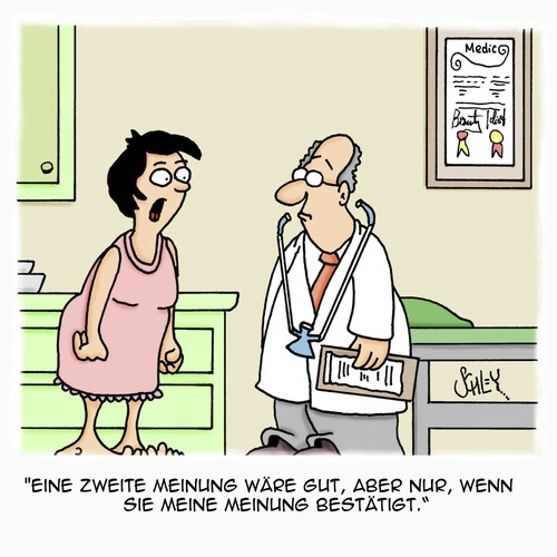 Cartoon: Zweite Meinung (medium) by Karsten Schley tagged gesundheit,ärzte,patienten,diagnose,krankenhaus,frauen,gesundheit,ärzte,patienten,diagnose,krankenhaus,frauen