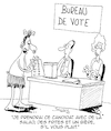 Cartoon: Au bureau de vote (small) by Karsten Schley tagged elections,candidats,democratie,politique,alimentation,societe