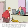 Cartoon: Entsorgung (small) by Karsten Schley tagged arbeitgeber,arbeitnehmer,alter,gesundheit,ethik,gesellschaft,büro,industrie,wirtschaft,business,tiere,hunde
