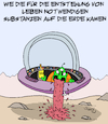 Cartoon: Leben auf der Erde (small) by Karsten Schley tagged leben,erde,außerirdische,biologie,urknall,prähistorisches,menschheit,säugetiere,religionen