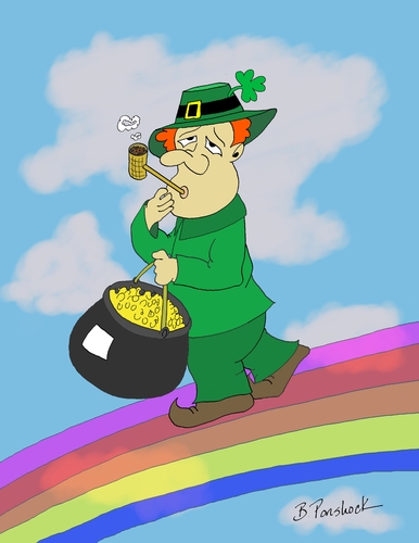 Cartoon: Leprechaun Stroll (medium) by Brian Ponshock tagged rainbow,shamrock,leprechaun