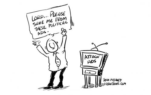 Cartoon: Political ads (medium) by John Meaney tagged political,ads,tv,lord,pray
