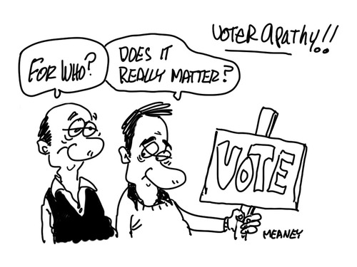 Cartoon: Voter Apathy (medium) by John Meaney tagged vote,politician,sign