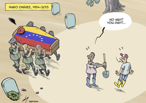Cartoon: Almost dead Chavez (medium) by rodrigo tagged venezuela,hugo,chavez,death,funeral,caracas,repression,freedom,press,expression