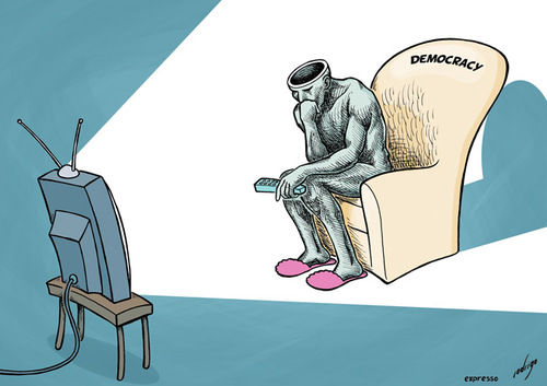 Cartoon: Apathy to Democracy (medium) by rodrigo tagged democracy,freedom,elections,television,media,tv,apathy