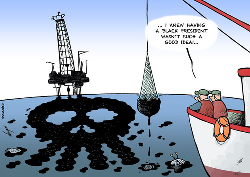 Cartoon: Black oil spill (medium) by rodrigo tagged barack,obama,us,usa,president,white,house,black,bp,gulf,of,mexico,oil,spill,louisiana,florida