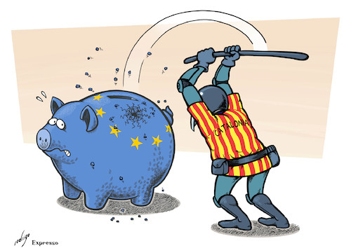 Cartoon: Cataloniaclysm (medium) by rodrigo tagged spain,catalonia,european,union,eu,separatism,clashes,police,politics,barcelona,economy