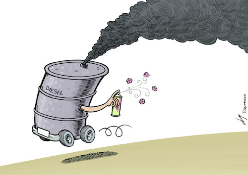 Cartoon: Clean diesel (medium) by rodrigo tagged pollution,diesel,car,vehicle,economy,finance,business,market,auto,environment,emissions,tax