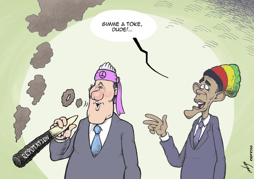 Cartoon: Democratic Joint (medium) by rodrigo tagged us,usa,obama,bill,clinton,marijuana,pot,cannabis,joint,smoking,drugs