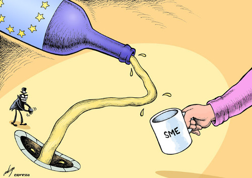Cartoon: Subvention addiction (medium) by rodrigo tagged small,medium,enterprises,sme,europe,eu,european,union,subsidy,subvention