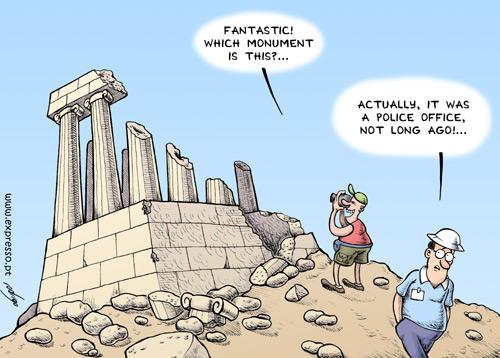 Cartoon: Riots in Greece (medium) by rodrigo tagged greece,athens,greek,riots,war,zone,street,violence,demonstration,police