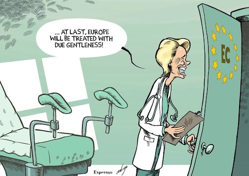 Cartoon: Gynaeurology (medium) by rodrigo tagged ursula,von,der,leyen,european,commission,eu,europe,economy,gynecology
