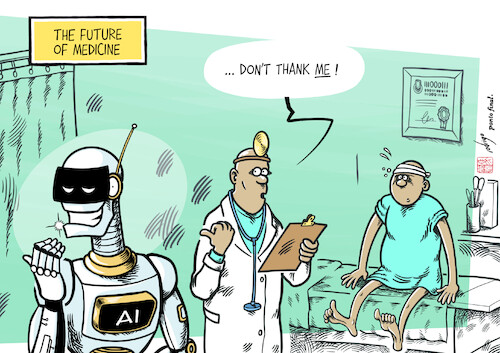 Cartoon: iDoc (medium) by rodrigo tagged health,medicine,technology,ai,artificialintelligence,robots,pharmaceuticals,technologies,machinelearning,chatgpt,language,development,research,computer,science,medicines,drugs,treatment,doctors,patients,cancer,disease,health,medicine,technology,ai,artificialintelligence,robots,pharmaceuticals,technologies,machinelearning,chatgpt,language,development,research,computer,science,medicines,drugs,treatment,doctors,patients,cancer,disease