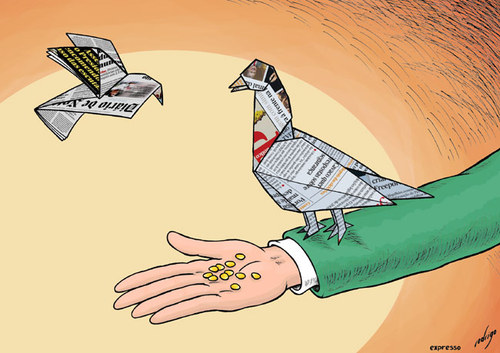 Cartoon: Media manipulation (medium) by rodrigo tagged press,media,newspaper,democracy,freedom,journalism
