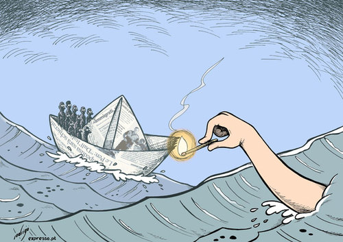 Cartoon: Mediterranean nightmare (medium) by rodrigo tagged refugee,conflict,war,poverty,magreb,africa,north,boat,immigration,mediterranean,lampedusa