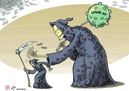 Cartoon: Megavirus (medium) by rodrigo tagged wuhan,coronavirus,covid19,sars,health,pandemic,epidemic,international,politics,society,china,world