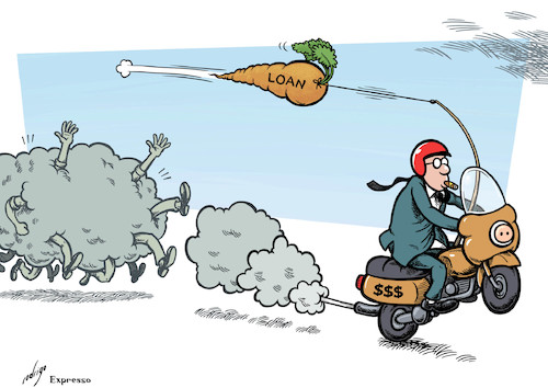 Cartoon: Not so easy credit (medium) by rodrigo tagged easy,credit,banks,loan,business,bank,debt,finance,startup