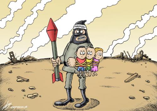 Cartoon: Palestinian innocent shield (medium) by rodrigo tagged israel,palestine,war,bomb,attack,innocent,lebanon,hamas,hezbollah