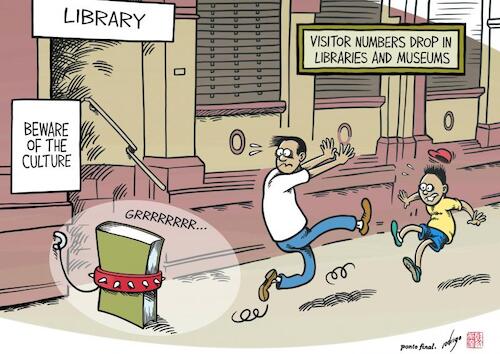 Cartoon: Paniculture (medium) by rodrigo tagged culture,education,people,society,library,museums,museum,libraries,school,cultural,activity,statistics,numbers,socialmedia,internet,life,lifestyle,behaviour,books,reading,knowledge,wisdom