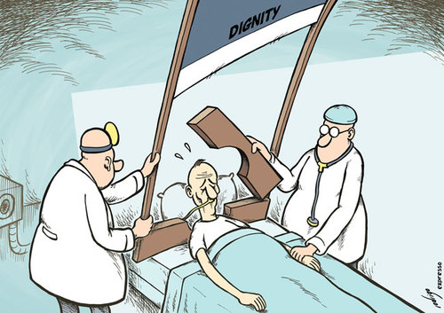 Cartoon: Spectacular euthanasia (medium) by rodrigo tagged euthanasia,death,illness,pain,bbc,suicide,moral,religion