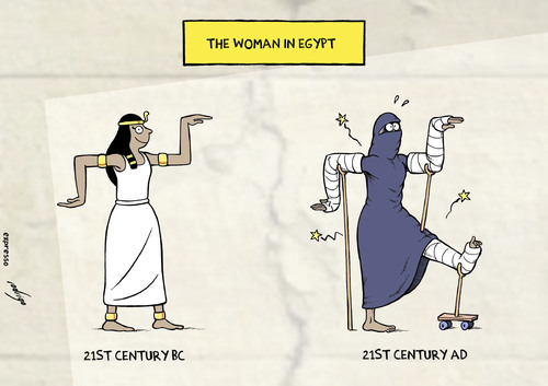 Cartoon: Suffer like an Egyptian (medium) by rodrigo tagged egypt,women,domestic,violence,genital,mutilation,men,family,society,ranking,education,equality