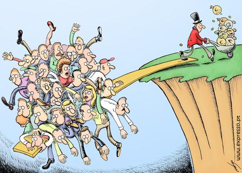 Cartoon: The abyss of inequality (medium) by rodrigo tagged poverty,rich,bankers,crisis,financial,unemployment