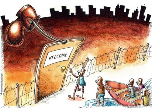 Cartoon: The De-immigrator (medium) by rodrigo tagged rome,exhibition,immigration,immigrants,migration,african,poor